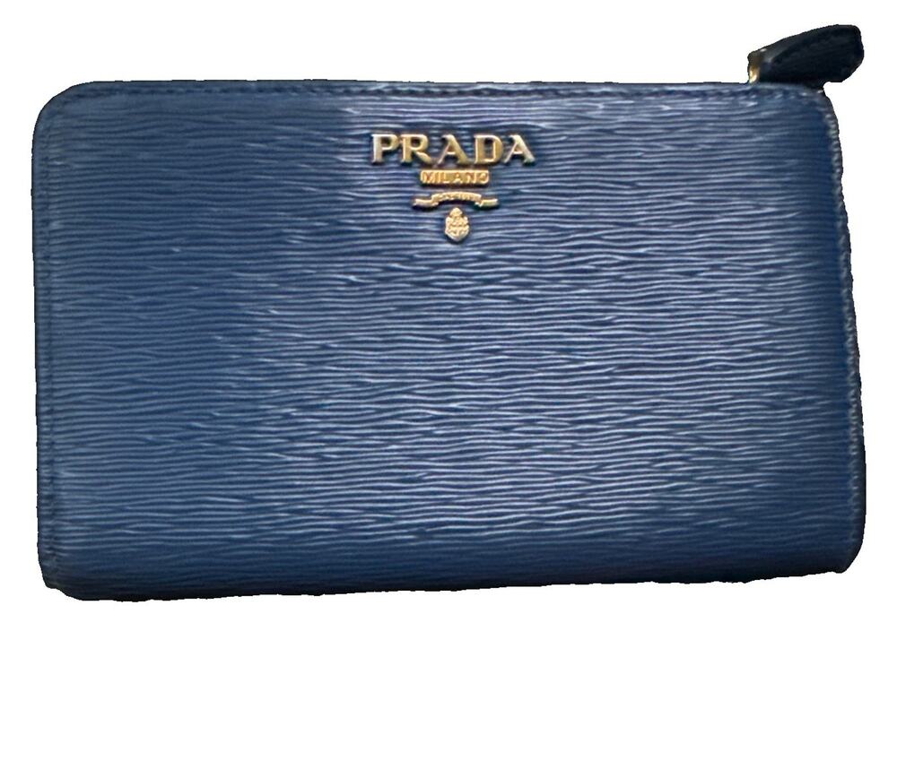 Prada 1ML225 Bluette Vitello Move Leather Medium Bifold French Wallet No Box